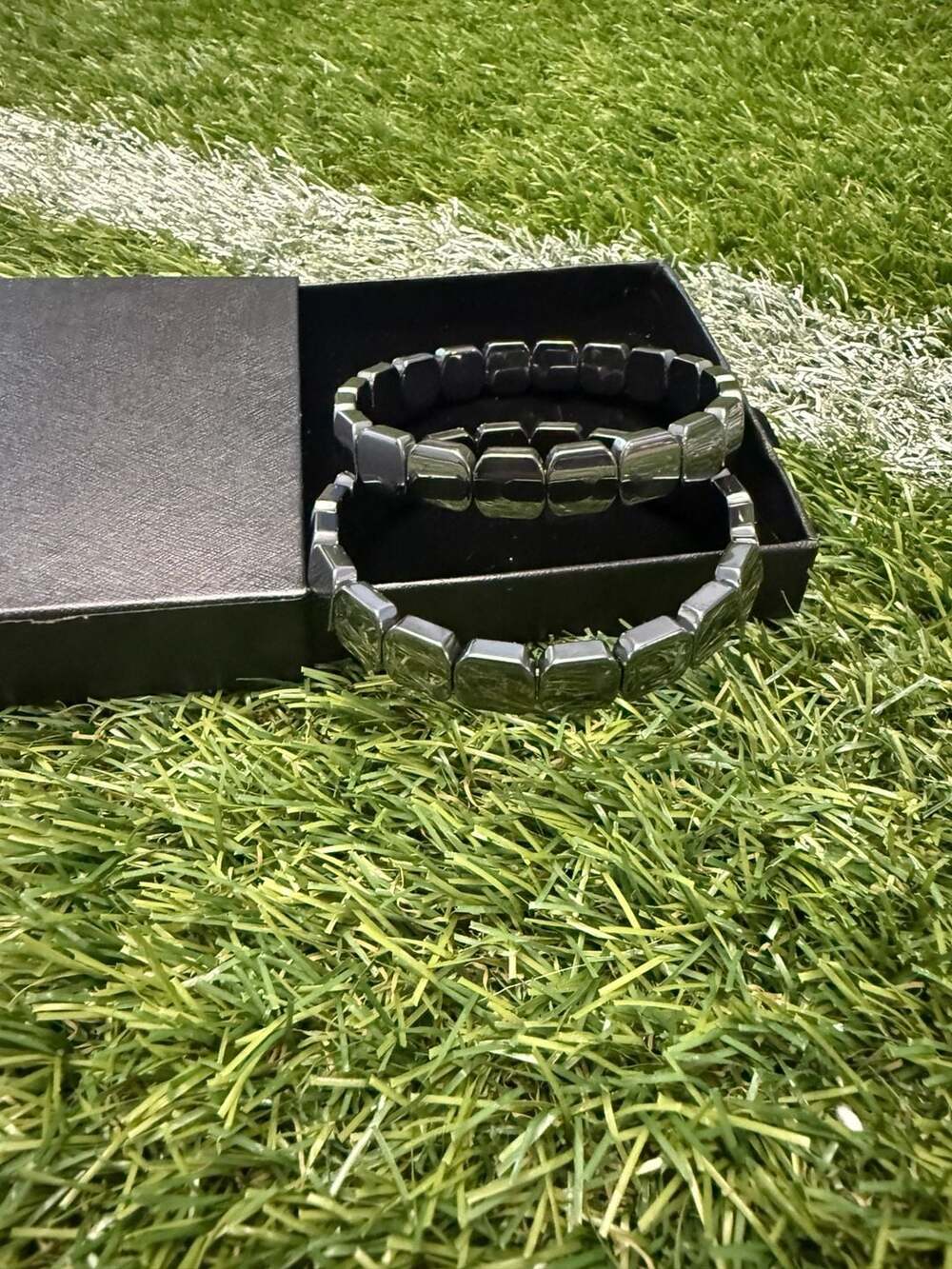 Unbranded Faceted Rectangle Hematite Stone Stretch Bracelet Set